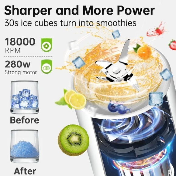 Portable Blender Personal Juicer USB Rechargeable 4000mAh Large Battery 6 Blades - Picture 2 of 6